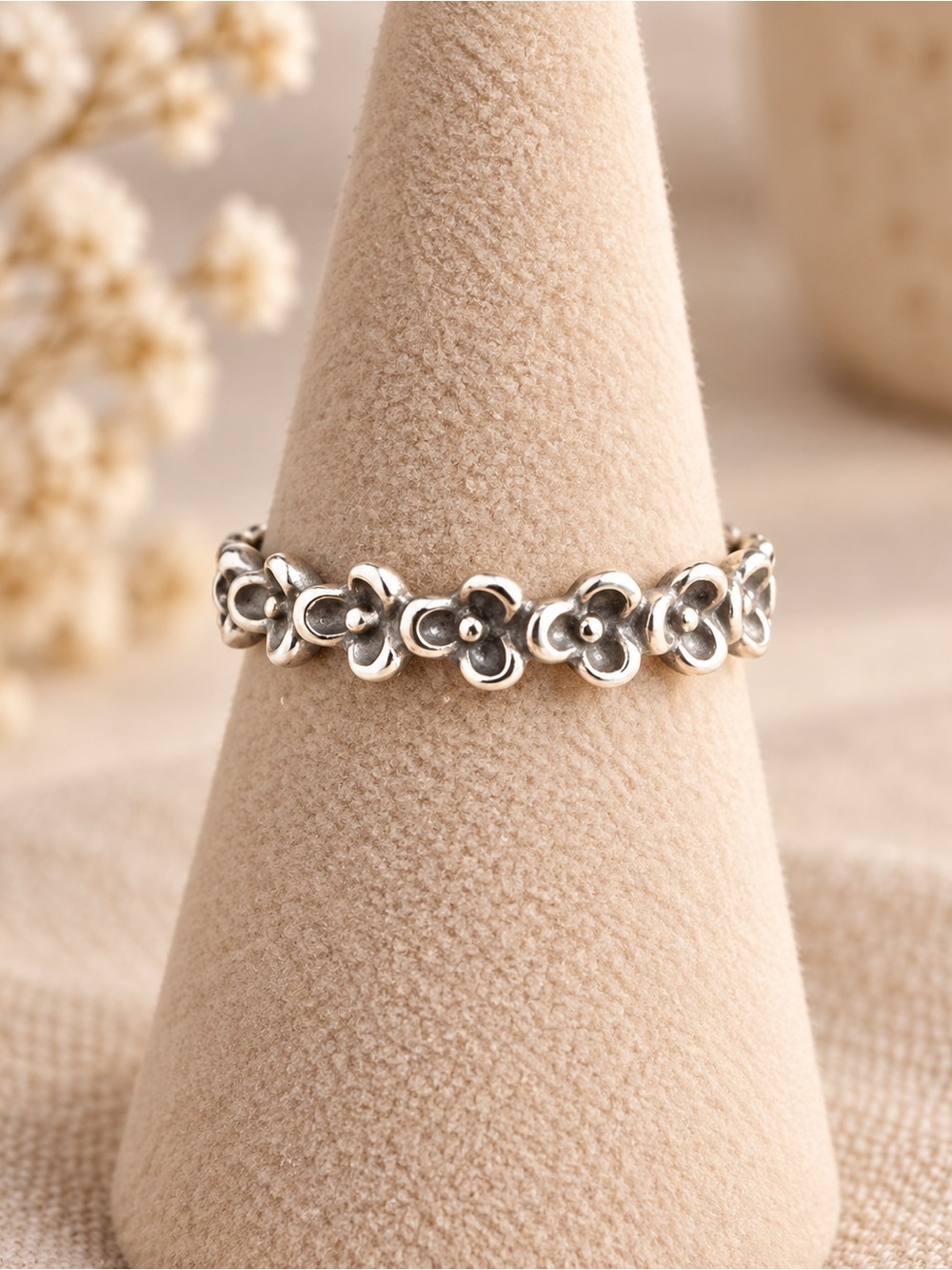 Vintage Pandora Floral Elegance Stackable Eternity Style Band Ring EUC 6.5 #711